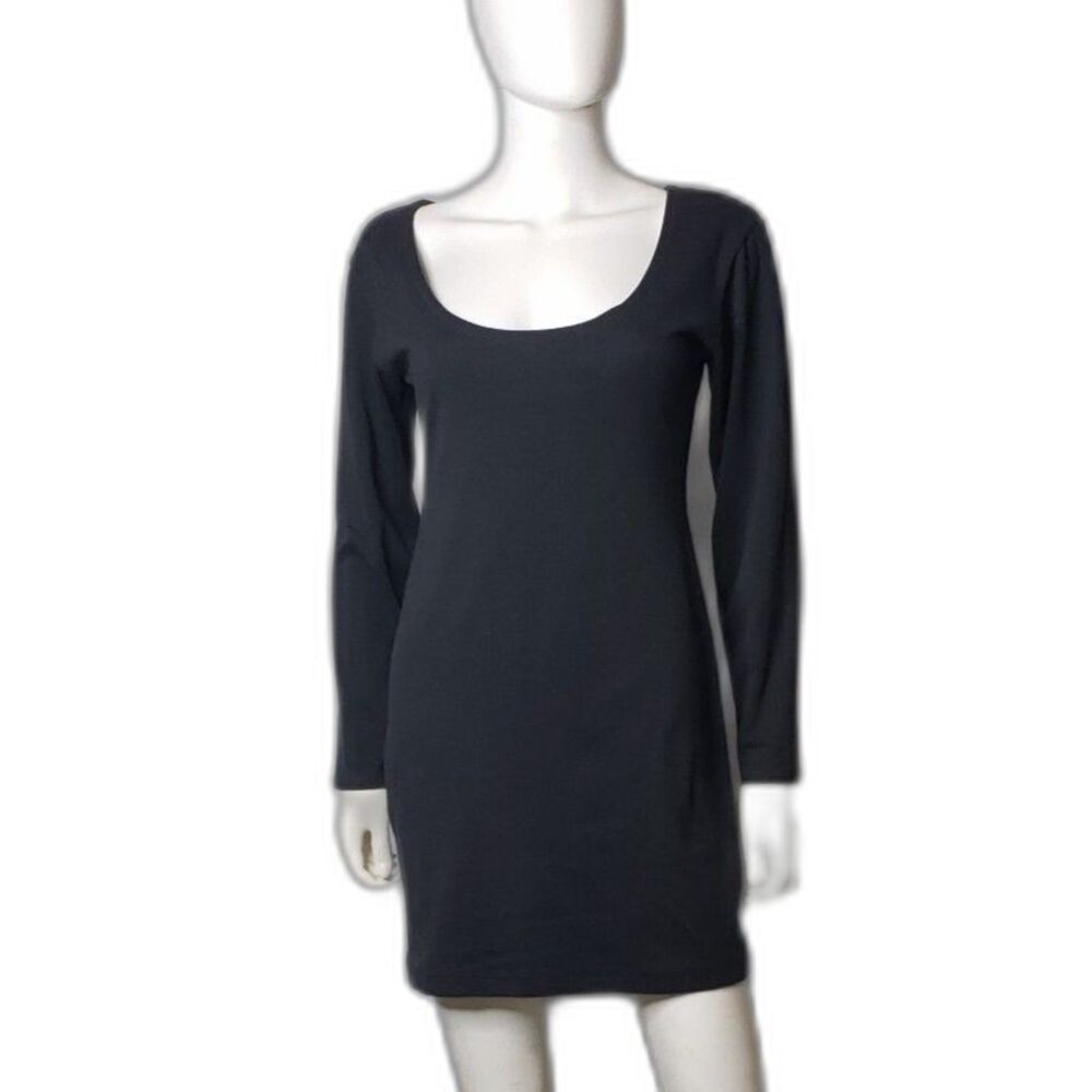 Vintage 80's Black Long Sleeve Jersey Dress Womens Size Small